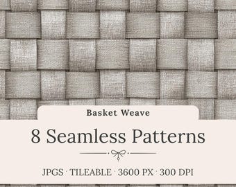 Basket Weave Seamless Patterns: Driftwood Gray Woven Background Textures (Digital Download)