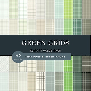 Green Grid Seamless Patterns Bundle – Geometric Digital Paper, Planner Page Backgrounds (Instant Download)
