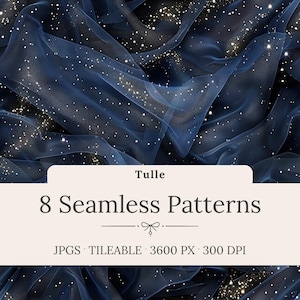 Midnight Tulle Seamless Patterns: Navy Velvet Galaxy Backgrounds, Bokeh Luxury Textures (Digital Download)