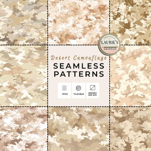Desert Camouflage Seamless Patterns: Tan, Beige, Sand & Light Brown Military Camo Digital Paper, JPG Textures, Commercial Use
