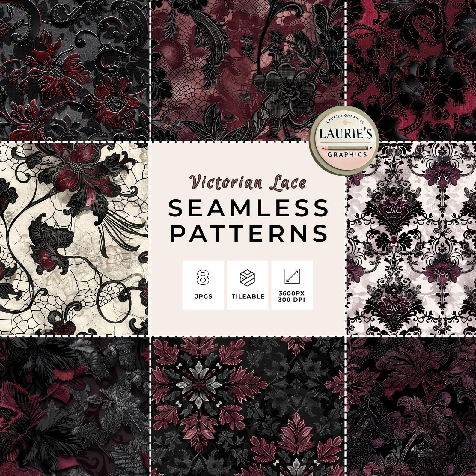 Goth Victorian Seamless Pattern Bundle: Gothic Digital Paper Pack for ...