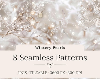 Wintery Pearls Seamless Patterns - Luxury Champagne Texture Backgrounds (Digital Download)