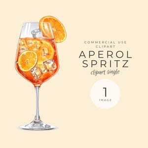 Aperol Spritz Clipart Single, Coquetel de Verão PNG Imagem, Bebida de Laranja para Convites, Cardápios, Decoração de Festa, Download Digital BEVY001
