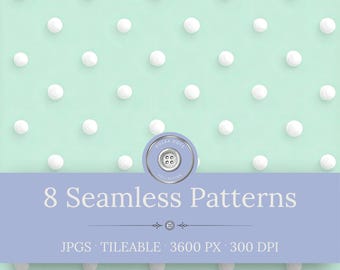 Micro Polka Dots Seamless Patterns: Mint Classic Minimal Backgrounds (Digital Download)