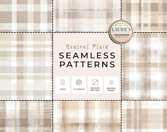 Neutrale beige karierte nahtlose Muster: Leichte Tartan-Digital-Hintergründe für Scrapbooking, Geschenkpapier und Sublimationspapiere