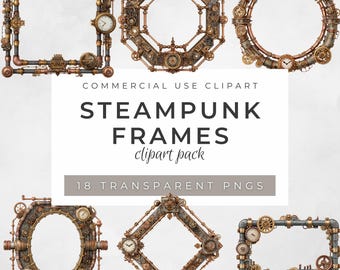 Steampunk Frames Clipart: Gear & Clock Mechanical Borders (Digital Download)
