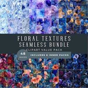 Alcohol Ink Floral Seamless Pattern Bundle: Digital Paper Packs Featuring Roses, Daisies, Peonies and Other Flower Textures