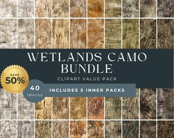 Wetlands Camo Seamless Patterns Bundle – Hunting Camouflage Digital Paper, Textured Backgrounds (Instant Download)