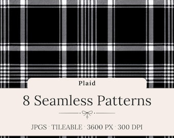 Monochrome Plaid Seamless Patterns Vol 1: Classic Black and White Check Textures for Digital Paper and Background Designs, Commercial Use
