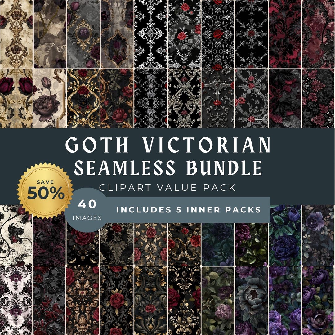 Goth Victorian Seamless Pattern Bundle: Gothic Digital Paper Pack for ...