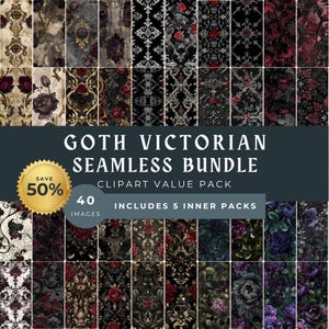 Goth Victorian Seamless Pattern Bundle: Gothic Digital Paper Pack for Crafts, Sublimation, Invitations & Scrapbooking