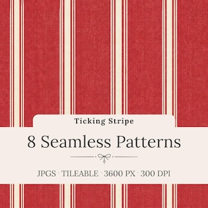 Ticking Stripe Seamless Patterns - Rustic Linen Texture Backgrounds, Farmhouse Digital Paper (Instant Download)