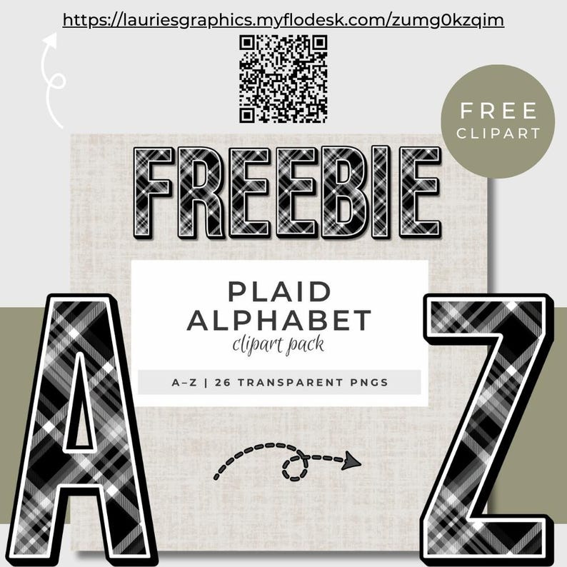 Join Laurie's Graphics Hub for this free monochrome plaid alphabet clipart!