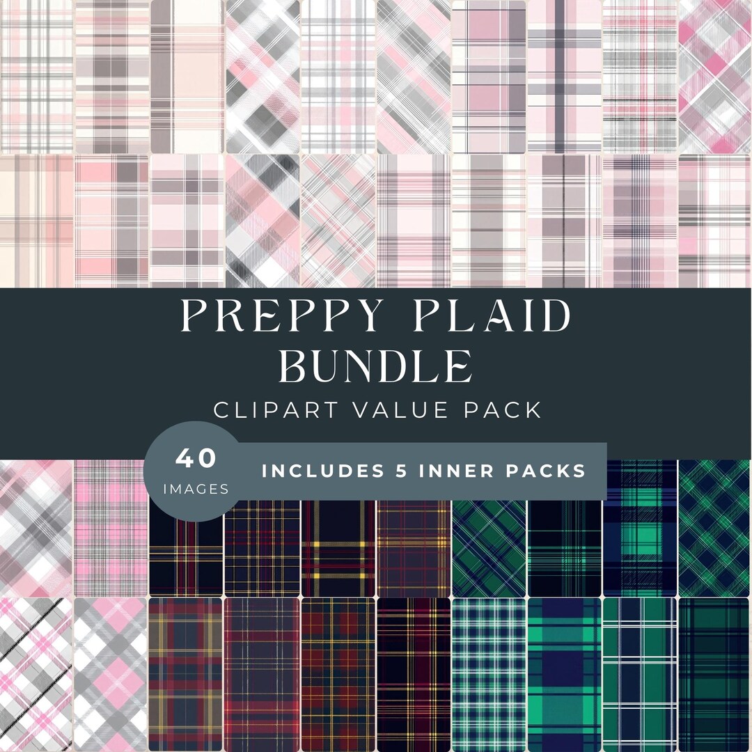 Preppy Plaid Seamless Patterns Bundle: Tartan Background Textures ...