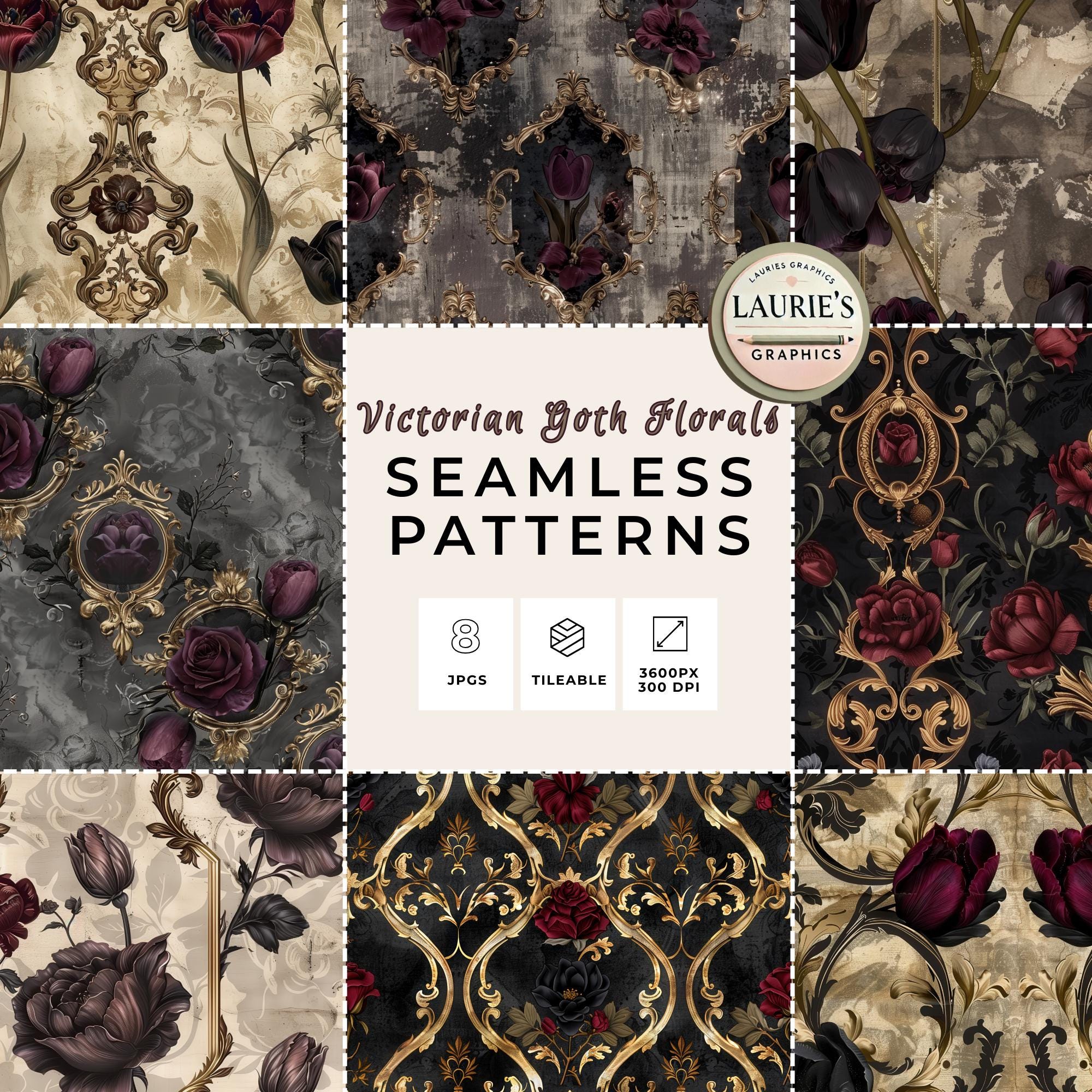 Goth Victorian Seamless Pattern Bundle: Gothic Digital Paper Pack for ...