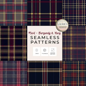 Burgundy and Navy Plaid Seamless Pattern Pack: Digital Paper for Scrapbooking, Crafts, Invitations, Branding & Sublimation, Commercial Use