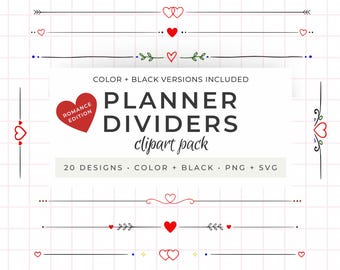 Romantic Planner Dividers Clipart - Line Icons, Heart Elements, PNG SVG, Love Journal Functional Set (Instant Download)