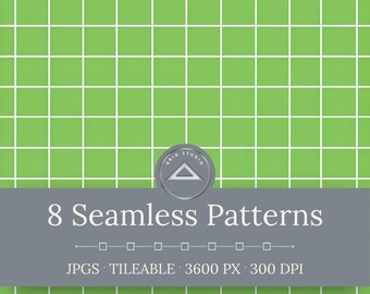Green Grid Seamless Patterns - Geometric Crosshatch Backgrounds (Digital Download)