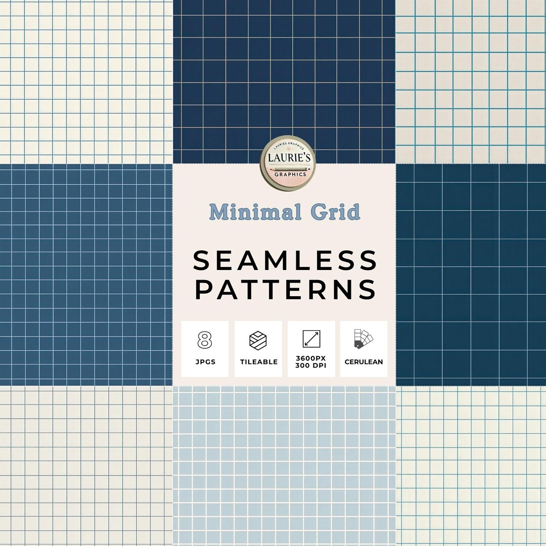Cerulean Blue Grid Seamless Patterns: Geometric Crosshatch Paper Pack ...