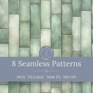 Patrones sin costuras de azulejos de metro: fondos y texturas de piedra verde salvia apiladas verticalmente (descarga digital)