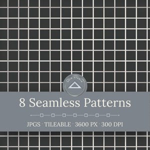 Charcoal Grid Seamless Patterns: Geometric Crosshatch, Monochrome Backgrounds (Digital Download)