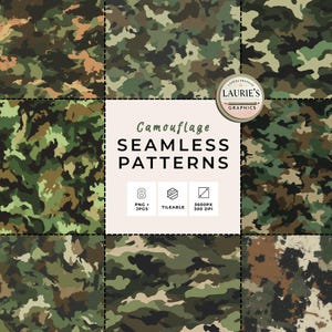 Camouflage Seamless Pattern Pack: Military Camo Digital Paper Pack for Sublimation, Army and hunting-themed Projects & DIY, Commercial Use