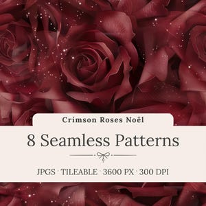 Wzory Crimson Roses Noel Seamless: luksusowe tła z rubinowoczerwonego aksamitu, tekstury kwiatowe (pobranie cyfrowe)