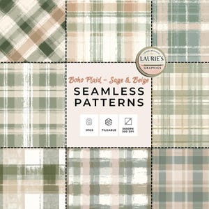 Confezione con motivo Boho Plaid Sage Beige Seamless: carta digitale rustica neutra per scrapbooking, artigianato, inviti, sublimazione, JPG, commerciale