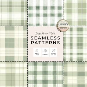 Seamless Plaid Digital Paper: Sage Green Checkered Patterns for Scrapbooking, Sublimation & Commercial Use, High-Quality Printable  PLAID001