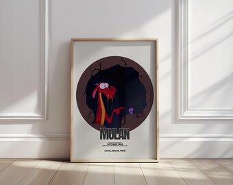 Mulan Movie Poster – Mushu Silhouette, Retro Disney Print