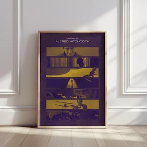 Alfred Hitchcock Filmography Poster – Minimalist Movie Art Print – Classic Cinema Wall Decor – Vintage Thriller Collage – Hitchcock Gift