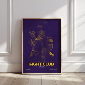 Minimalist Fight Club Movie Poster – Modern Film Art Print – Retro Grunge Wall Decor – David Fincher Cult Classic