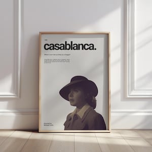 Casablanca Minimalist Movie Poster – Vintage Film Art Print – Ingrid Bergman Retro Wall Decor – Classic Hollywood Cinema Poster