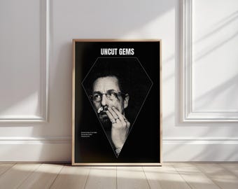 Uncut Gems Movie Poster A24 Film Wall Art Minimalist Cinema Decor Black White Print