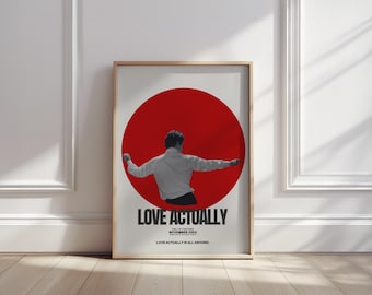 Love Actually Poster – Minimalist Silhouette Art Print, Red Circle Decor