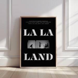 La La Land Minimalist Movie Poster – Modern Art Print – Cinematic Silhouette Design – Bold Black and White Wall Art – Film Decor