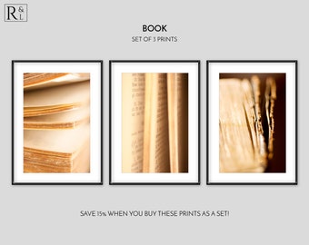 Book Triptych - Set of 3 Still Life Photography Prints - Print or Canvas 3 Piece Wall Art Sets - Office Decor - Book Lover Gift
