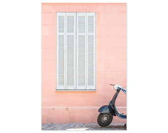 France Photography Art Print - Pink Wall and Scooter - French Home Decor - Europe Wall Art - South of France