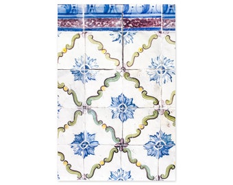 Portuguese Tiles Art Prints - Lisbon Azulejos - Blue Floral Wall Art - Portugal Travel Photography - Rustic Wall Decor