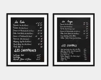 French Chalkboard Wine Menus Print Set of 2 - France Photography - Home Bar or Kitchen Wall Decor - Canvas Wall Art - Gift for Wine Lover