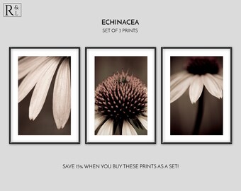 Set of 3 Flower Photography Prints - Sepia Tone Picture Sets - 3 Piece Canvas Wall Art - Floral Wall Decor - Gift for Her