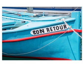 Turquoise Fishing Boat Art Print - Large Nautical Wall Art - French Riviera Travel Photography - Francophile Gift