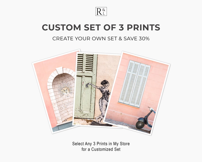 SAVE 30% 3 Piece Wall Art Custom Set of 3 Prints Travel Still Life Photography Unframed Art New England Portugal France Photography image 1