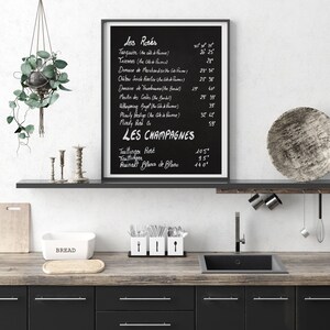 French Chalkboard Wine Menu Prints Black and White Art Kitchen Home Bar Wall Decor France Photography Canvas Art Gift for Wine Lover image 2