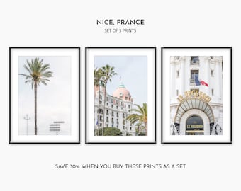 SAVE 30% Set of 3 Prints - Nice France Photography Triptych - French Riviera 3 Piece Wall Art - Gift for Francophile - Living Room Decor