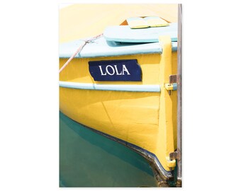 French Riviera Fishing Boat Art Print - South of France Travel Photography - Yellow Lake House Wall Art - Large Nautical Art Prints