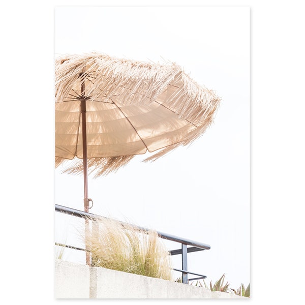 France Photography Art Print - Beach Parasol - French Riviera Wall Art - Neutral Colors Wall Decor - Côte d'Azur - Summer Afternoon