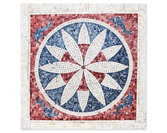 Red White and Blue Mosaic Tiles Wall Art – France Travel Photography – Pattern Art Print – Square Bedroom Office Living Room Wall Decor