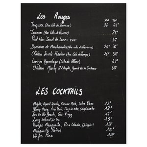 Tableau français, affiches de carte des vins - oeuvres d'art en noir et blanc - décoration murale de cuisine de bar à la maison - oeuvre d'art sur toile photographie France - cadeau pour amateur de vin
