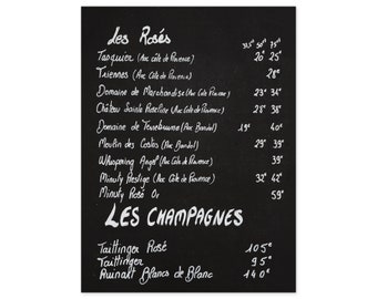 French Chalkboard Wine Menu Prints - Black and White Art - Kitchen Home Bar Wall Decor - France Photography Canvas Art - Gift for Wine Lover